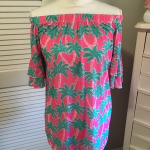 Simply Southern Pink Palms Ruffle Blouse